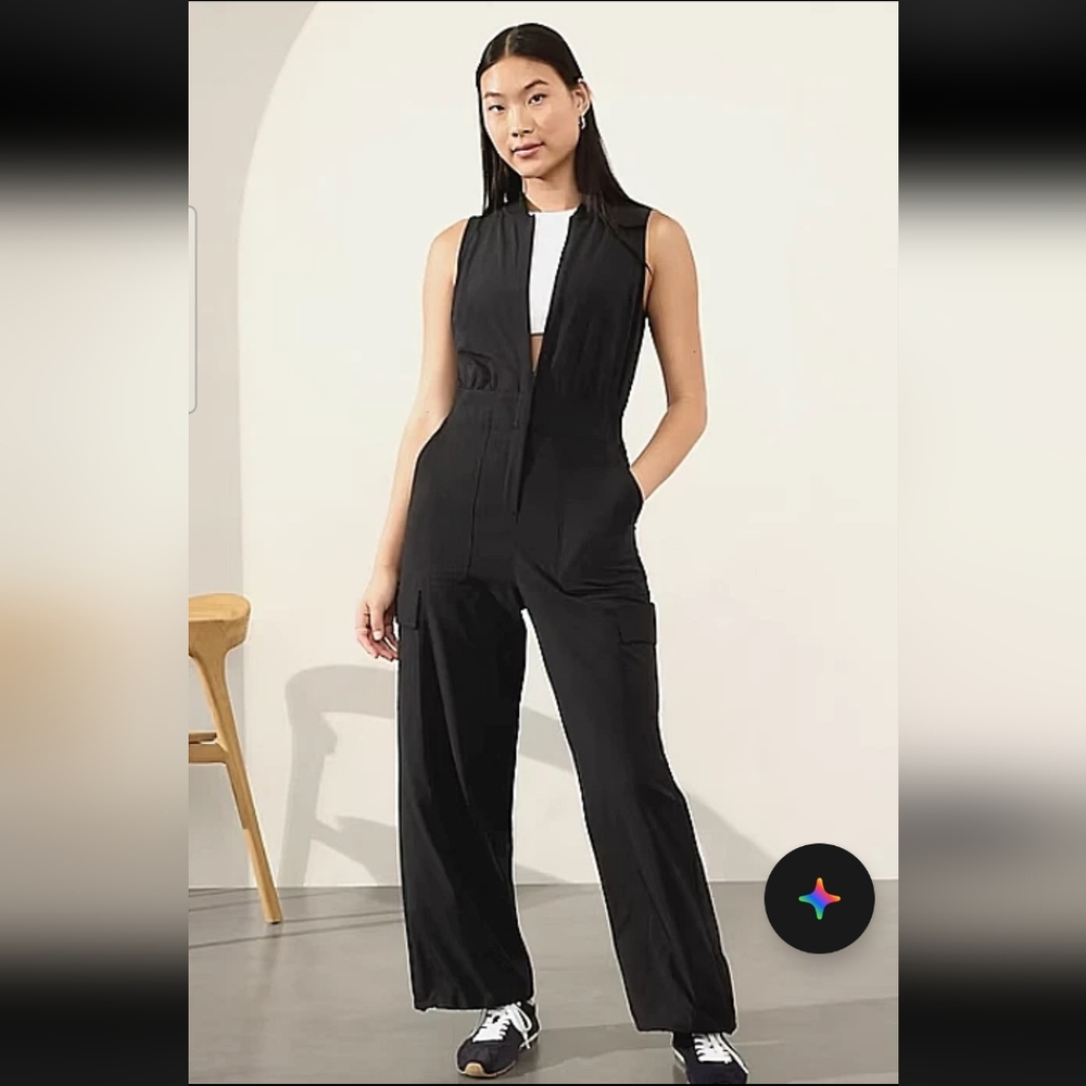 Athleta BROOKLYN HEIGHTS WIDE LEG JUMPSUIT, BLACK SIZE 0 / Small